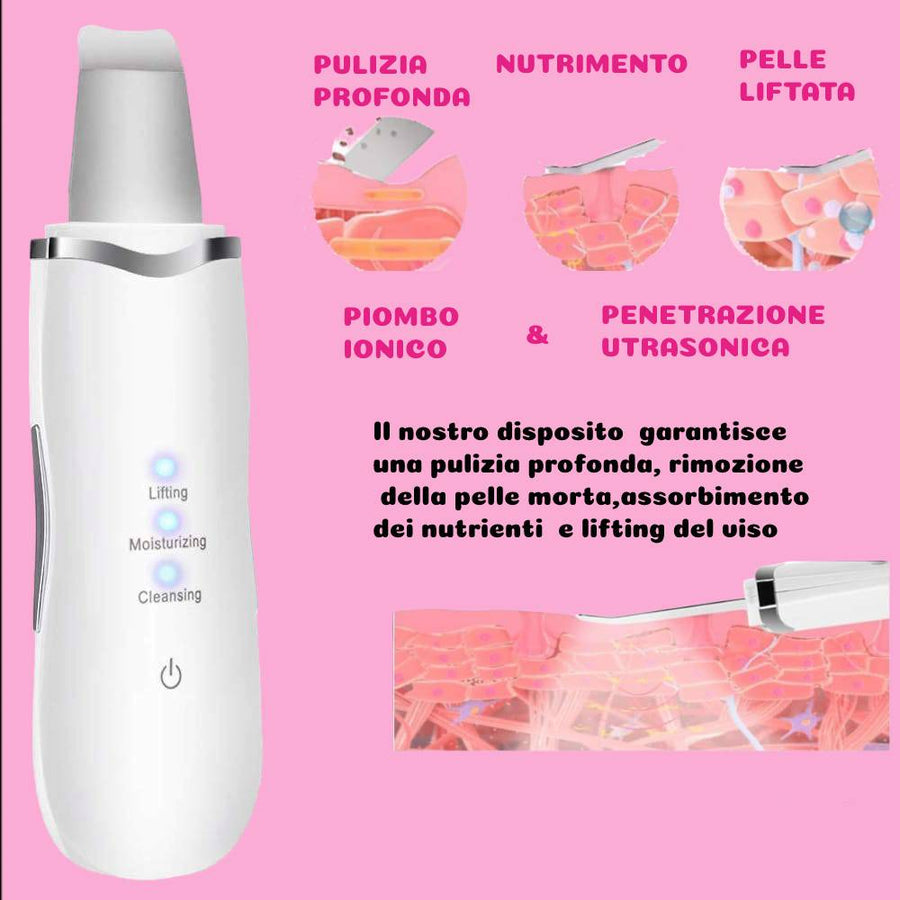 Spatola Sonic Skin Scrubber per pulizia del viso 3 funzioni Rimozione di punti neri Estrattore di brufoli Raschietto Detergente per pori NewBeautyCharm