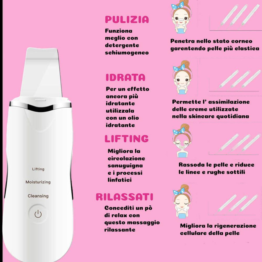 Spatola Sonic Skin Scrubber per pulizia del viso 3 funzioni Rimozione di punti neri Estrattore di brufoli Raschietto Detergente per pori NewBeautyCharm